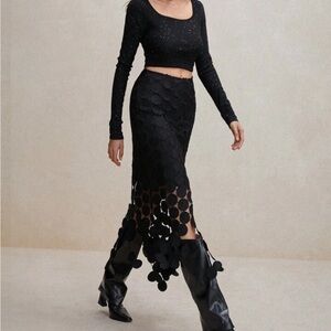 White Maxi Skirt with Circular Appliqué Detail